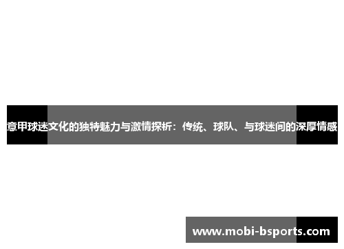 意甲球迷文化的独特魅力与激情探析：传统、球队、与球迷间的深厚情感