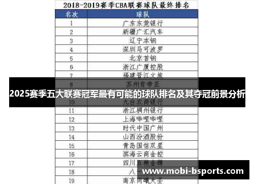 2025赛季五大联赛冠军最有可能的球队排名及其夺冠前景分析