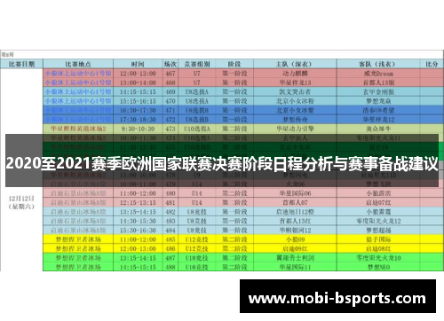 2020至2021赛季欧洲国家联赛决赛阶段日程分析与赛事备战建议